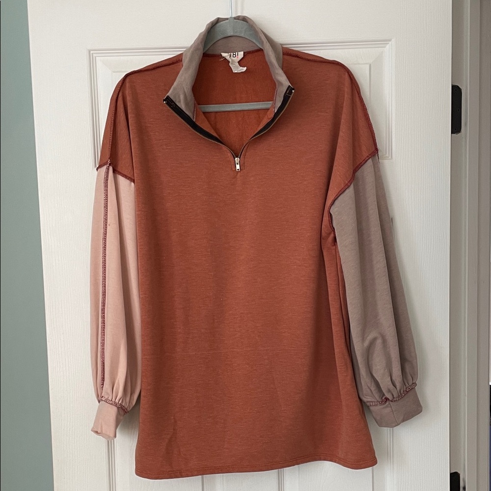 BiBi Rust and Pink Colorblock Sweatshirt